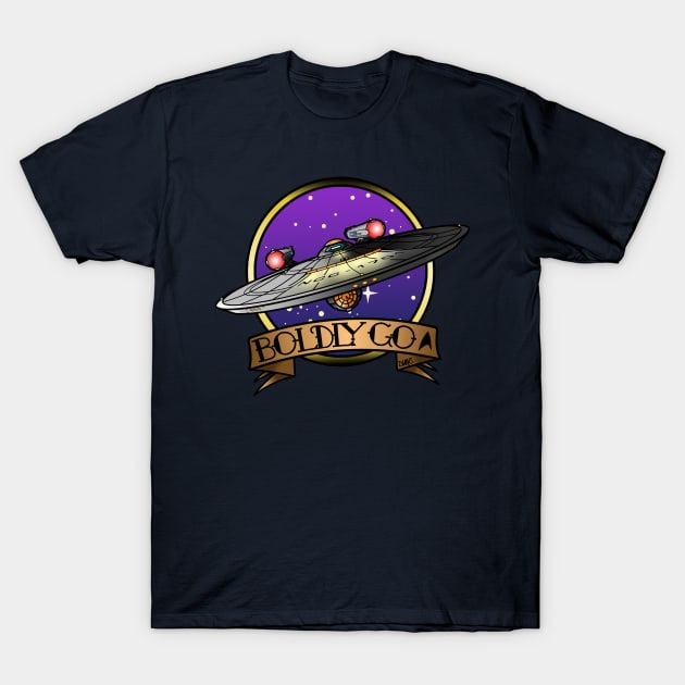 U.S.S. Enterprise - Boldly Go! T-Shirt by DukeTheBear